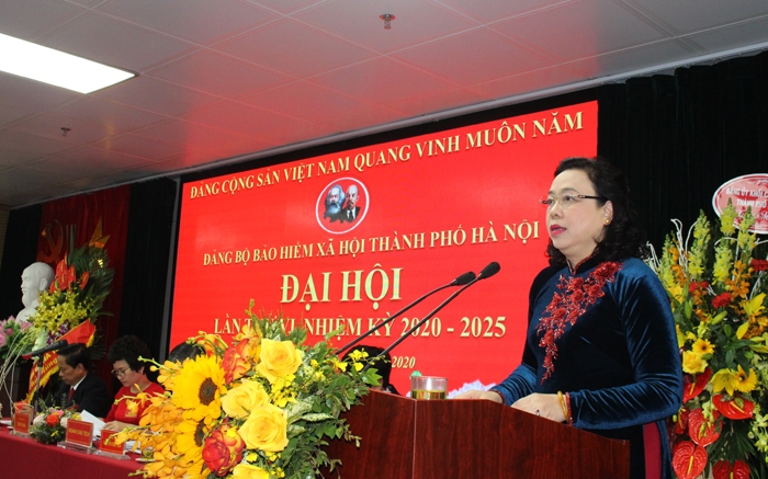 Đồng chí Ngô Thị Thanh Hằng, Ủy viên Trung ương Đảng, Phó Bí thư Thường trực Thành ủy phát biểu tại Đại hội