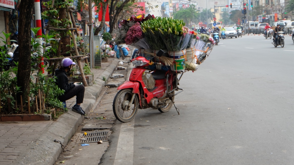 Thậm chí có cả những xe hoa bán dưới lòng đường để dễ dàng di chuyển