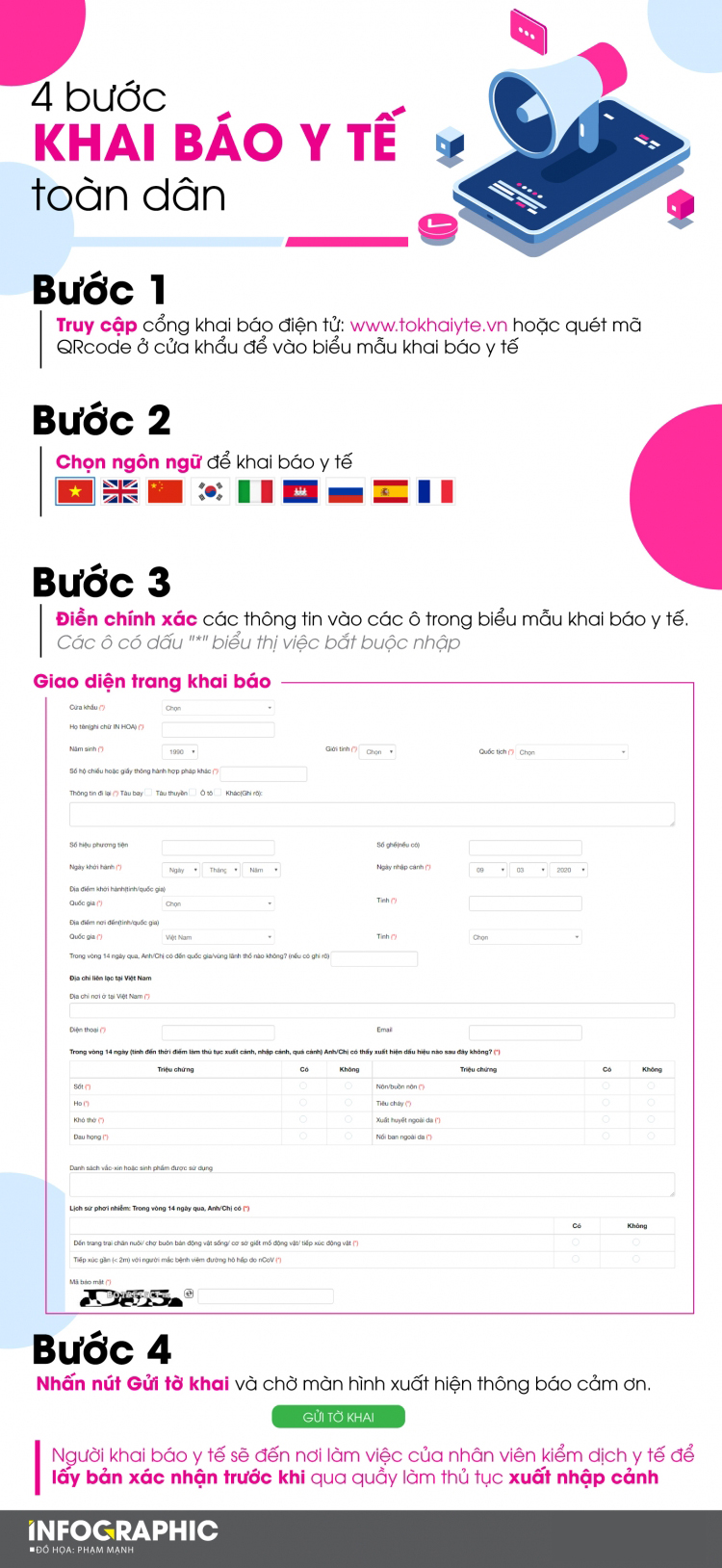 Các bước khai báo y tế trên website https://suckhoetoandan.vn/khaiyte hoặc https://tokhaiyte.vn