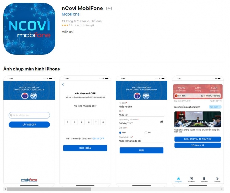 Ứng dụng NCOVI hiện có mặt trên 2 hệ điều hành iOS và Android
