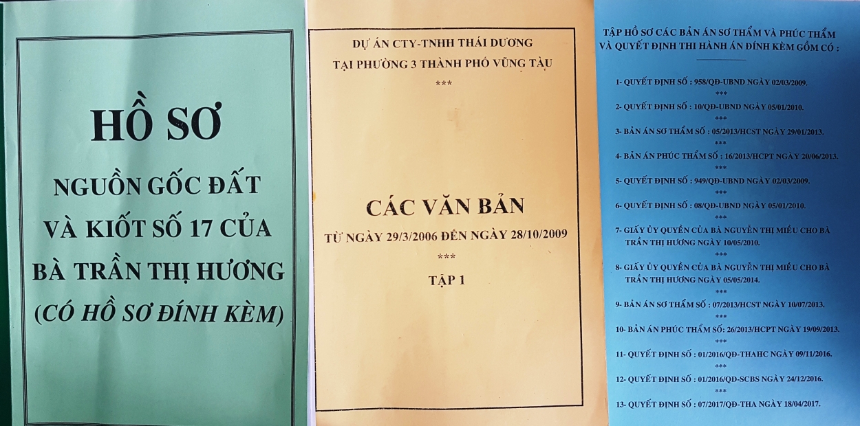 Hồ sơ liên quan nguồn gốc đất và vụ việc được bà Hương lưu giữ cẩn thận, khoa học