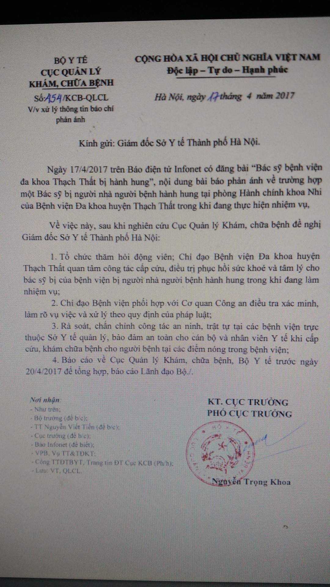 Vụ bác sĩ bị hành hung tại BV Đa khoa huyện Thạch Thất: Cần chấn chỉnh công tác an ninh tại các bệnh viện