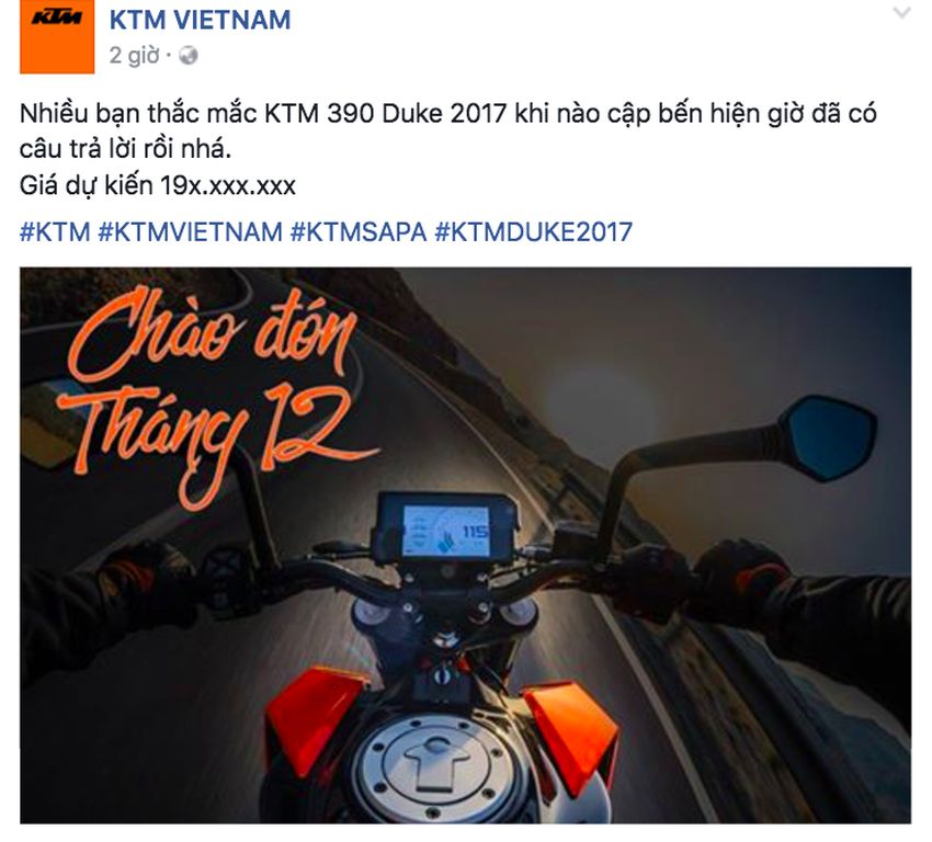 “Siêu phẩm” côn tay KTM Duke 390 2017 sắp về Việt Nam với giá trên 190 triệu đồng