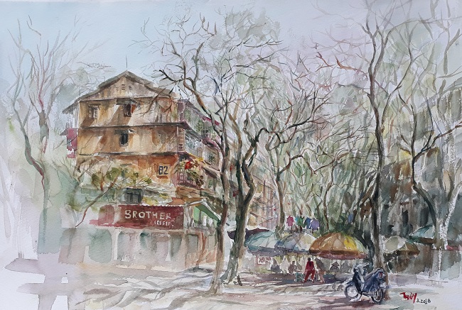 Ngắm nhà tập thể Hà Nội đầy thân thương trong tranh màu nước