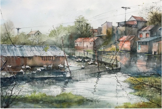 Ngắm nhà tập thể Hà Nội đầy thân thương trong tranh màu nước