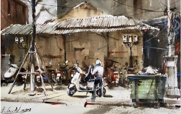 Ngắm nhà tập thể Hà Nội đầy thân thương trong tranh màu nước