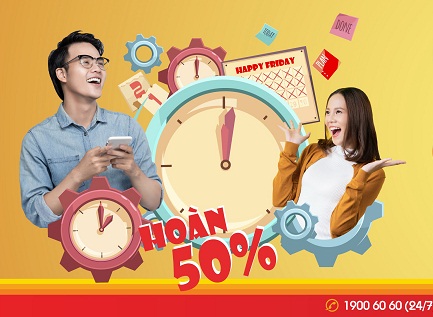 12h trưa thứ 6, nạp tiền điện thoại hoàn 50% giá trị tại HDBank