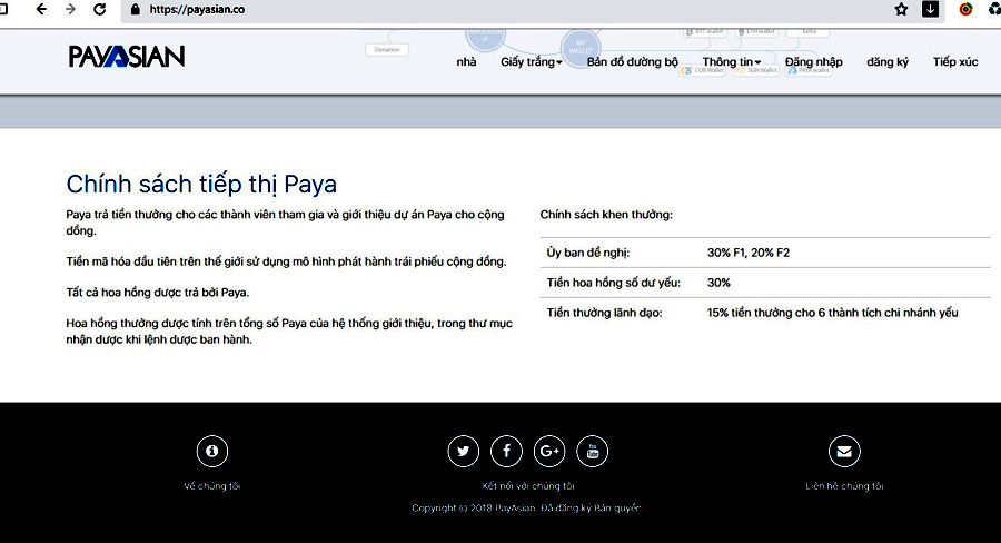 Phía dưới website này không hề có địa chỉ liên hệ, số điện thoại. Người dân nên cân nhắc khi đầu tư vào tiền điện tử Payer kẻo tiền mất tật mang.