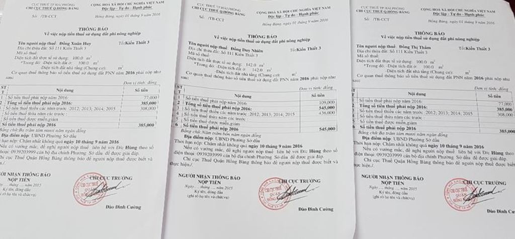 Chứng nhận nộp thuế của một số hộ dân