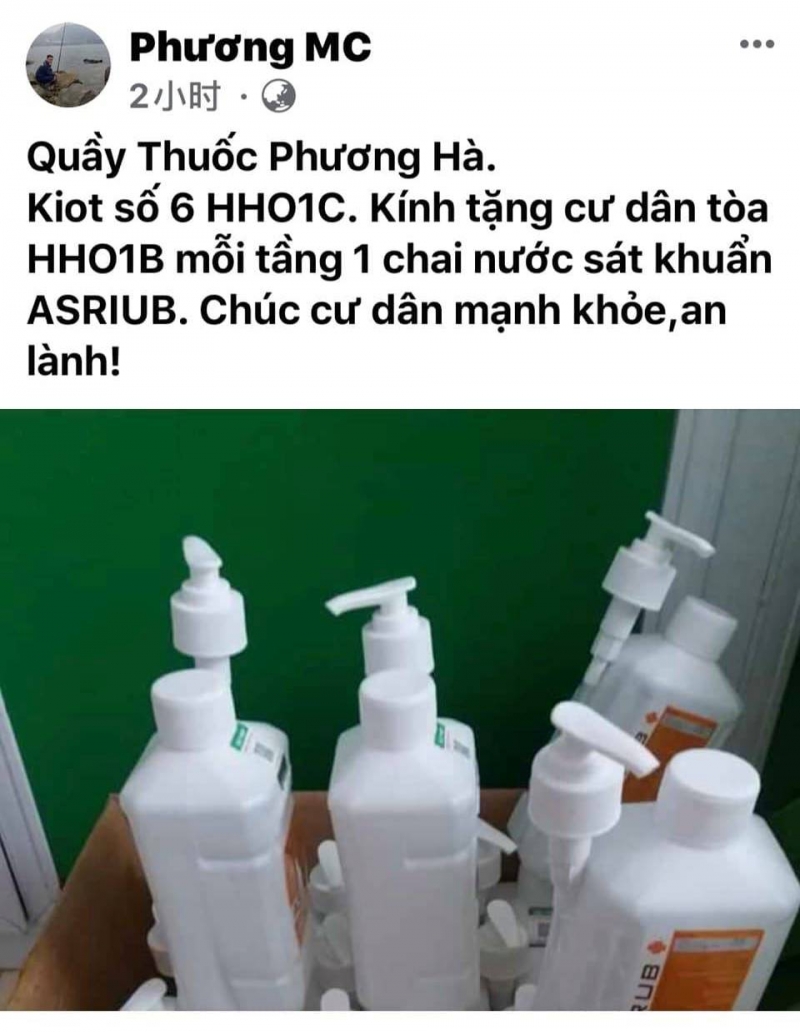 Không chỉ tài trợ thực phẩm, cả vật tư phòng chống dịch cũng được tài trợ trong khu cách ly