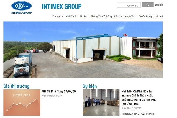 Intimex Group đã giành thắng lớn trong cuộc đua bán 400.000 tấn gạo trong tháng 4-2020. Ảnh chụp màn hình trang mạng của Intimex Group: Trung Chánh