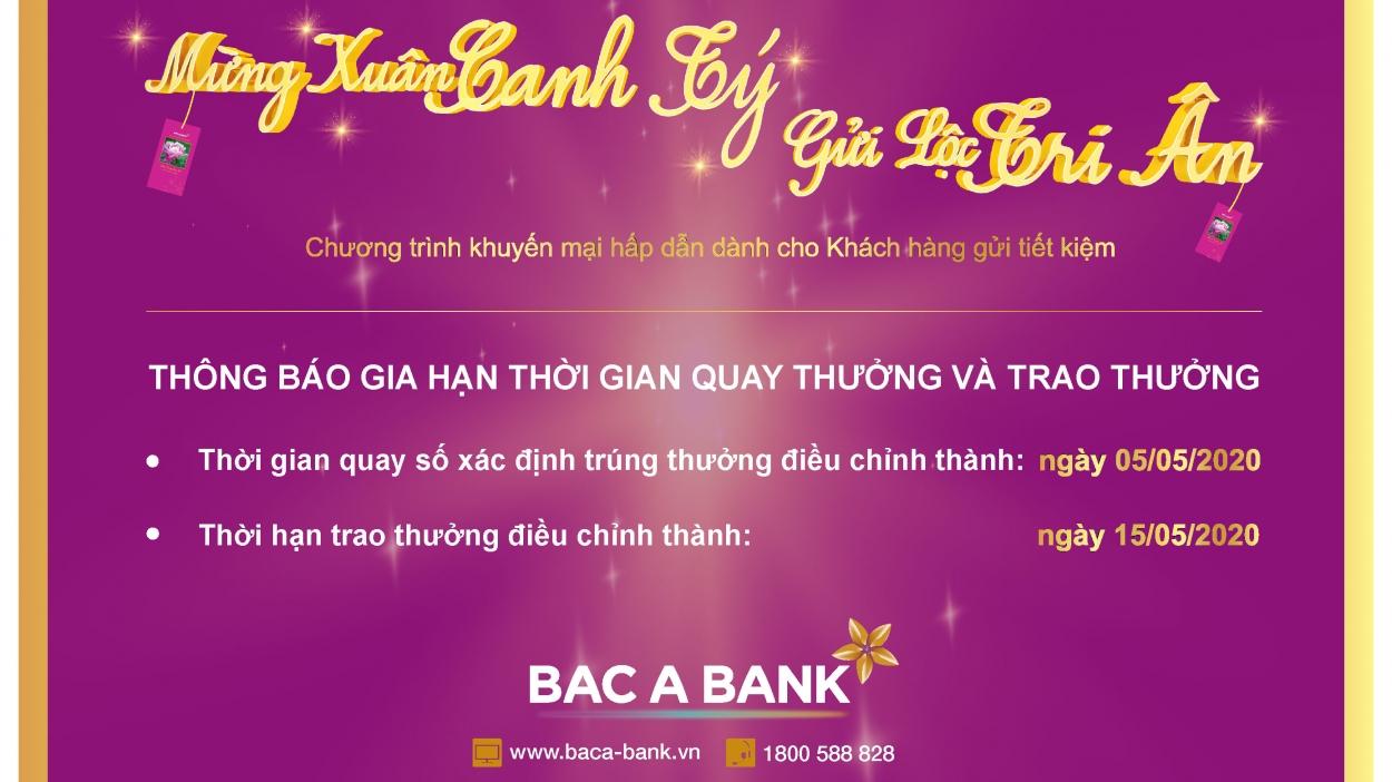 BAC A BANK rời lịch quay thưởng khuyến mại sang đầu tháng 5