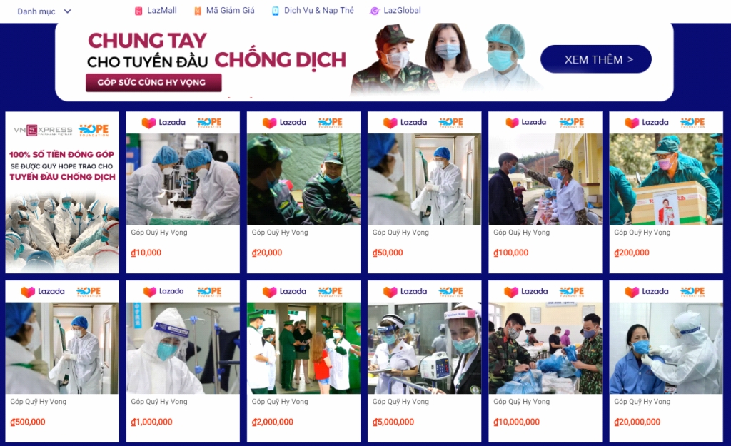 Lazada khởi động chương trình thức quyên góp trực tuyến, chung tay cùng tuyến đầu chống dịch