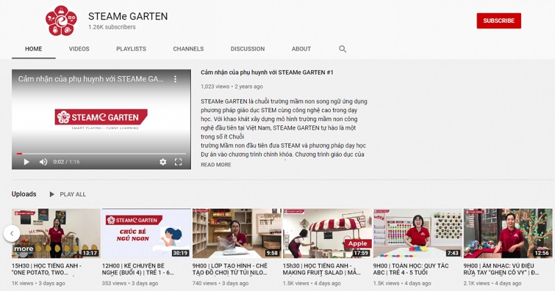 Kênh youtube về giáo dục của STEAMe GARTEN