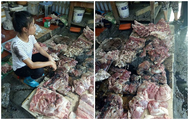 Bán thịt lợn giá rẻ, người phụ nữ bị hắt dầu luyn trộn chất thải khắp sạp thịt gây phẫn nộ tại Hải Phòng