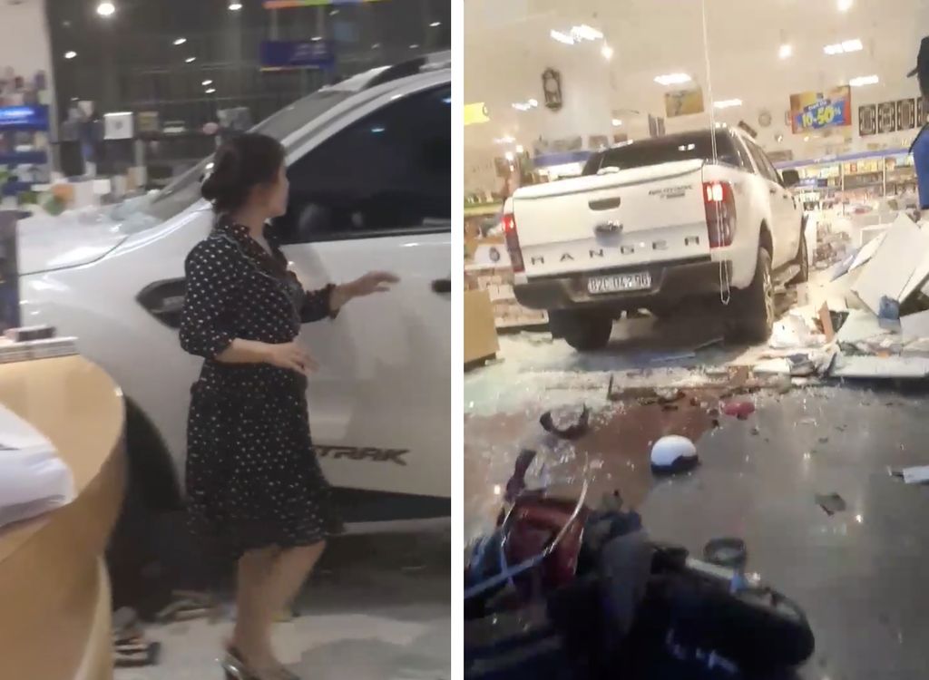 Kon Tum: Nữ lái xe Ford Ranger húc đổ xe máy, lao thẳng vào sảnh nhà sách