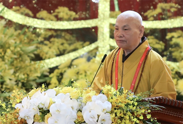 Hòa thượng Thích Thiện Nhơn, Chủ tịch Hội đồng Trị sự Giáo hội Phật giáo Việt Nam đọc diễn văn