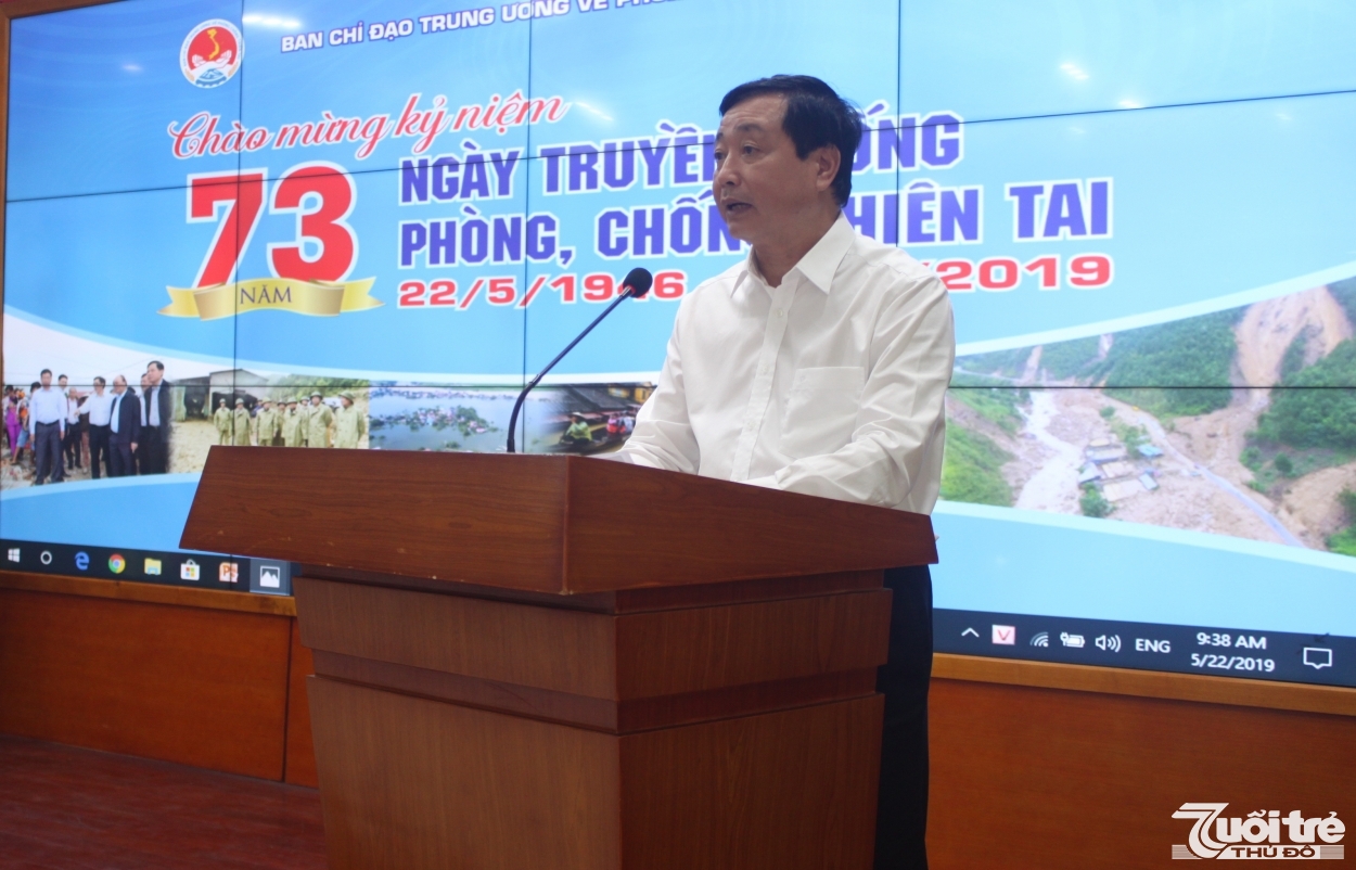 Ông Trần Quang Hoài, Phó trưởng ban Ban Chỉ đạo Trung ương về PCTT, Tổng Cục trưởng Tổng Cục PCTT phát biểu tại buổi Lễ Kỷ niệm