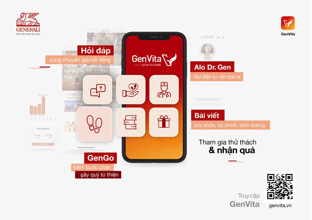 GenVita là một hệ sinh thái kỹ thuật số chăm sóc sức khỏe mang tính đột phá do Generali Việt Nam đầu tư phát triển và cung cấp cho người dùng hoàn toàn miễn phí