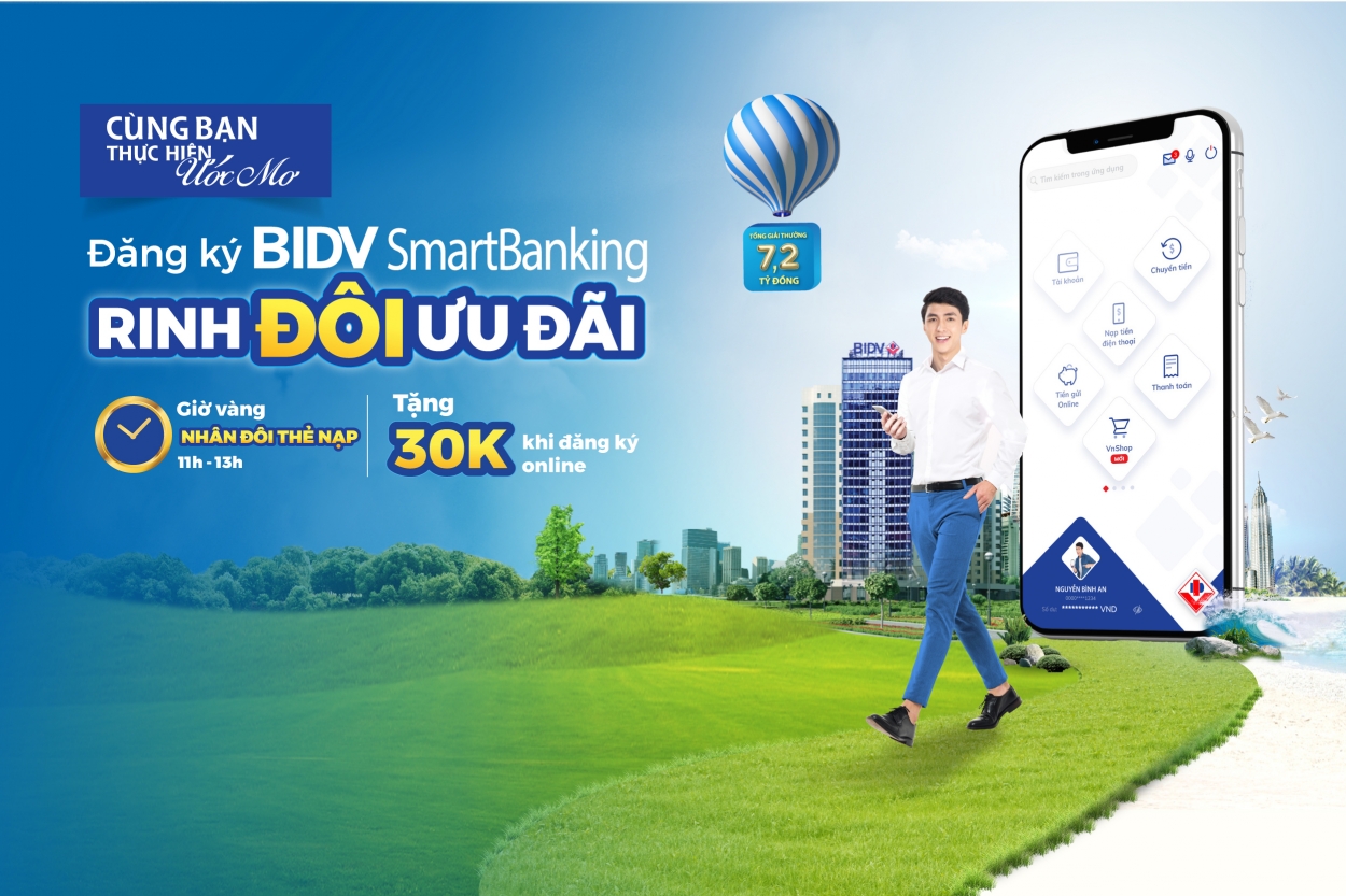 Chương trình khuyến mại dành cho khách hàng mới đăng ký BIDV SmartBanking bắt đầu từ 5/5 đến hết ngày 1/10/2020