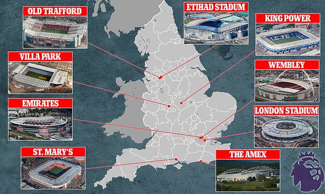 9 sân vận động tại Anh dự kiến sẽ là nơi diễn ra các trận đấu còn lại của Premier League.