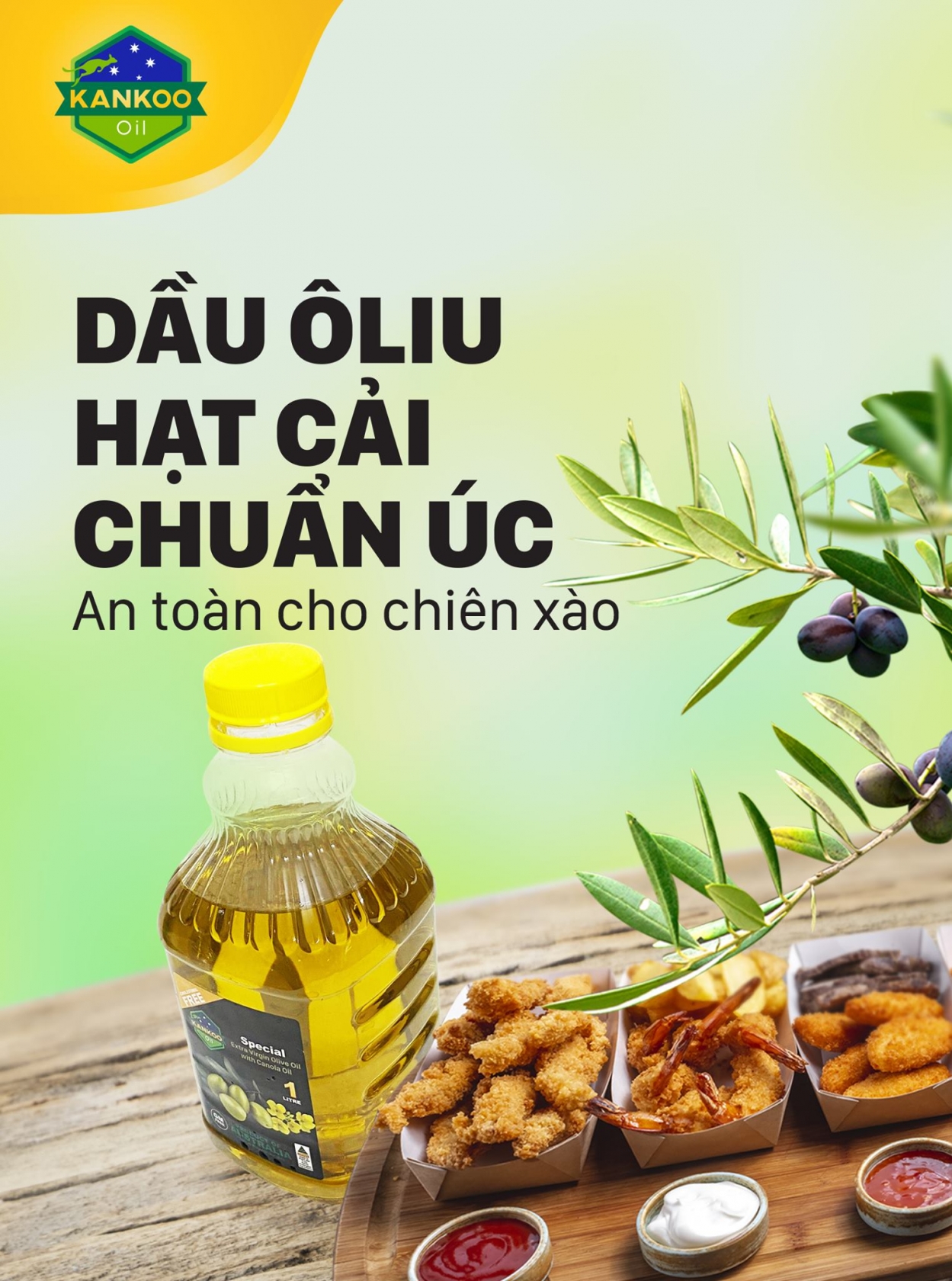 Kankoo là sản phẩm dầu Ôliu hạt cải dùng cho chiên xào chuẩn Úc đầu tiên tại Việt Nam