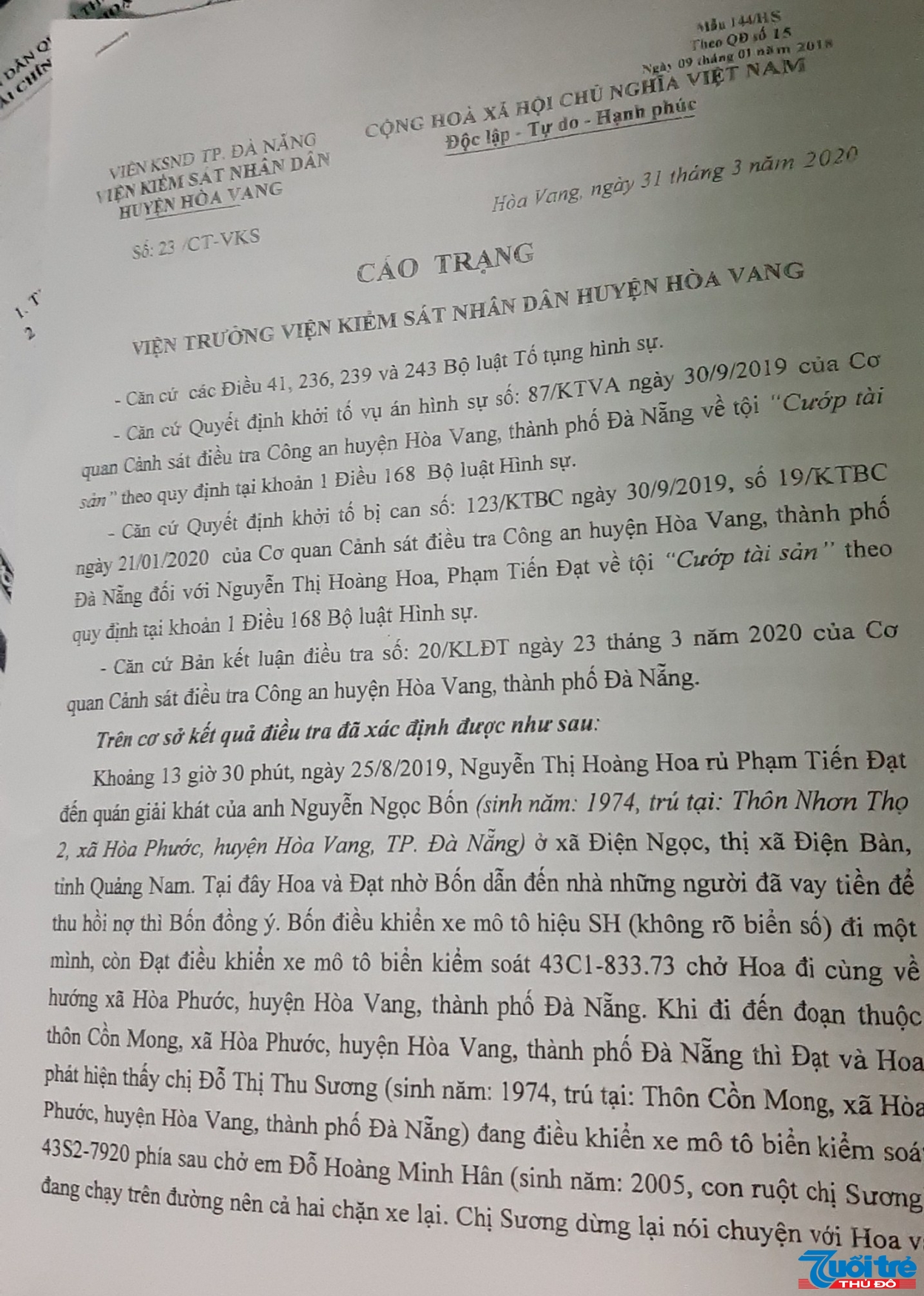 Cáo trạng của VKS (Ảnh: V.Q)