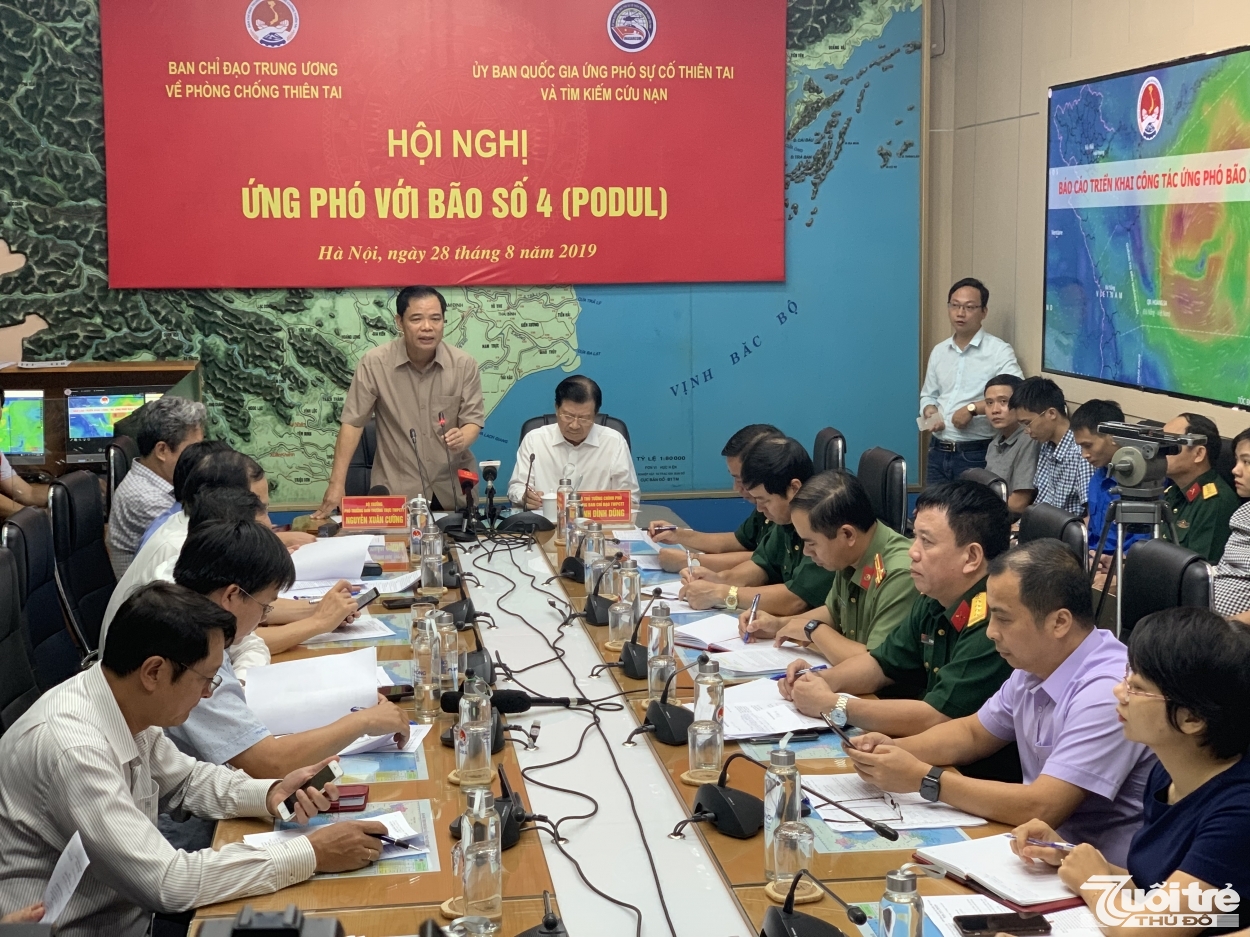 Ban chỉ đạo Trung ương về Phòng chống thiên tai tổ chức họp báo ứng phó với bão số 4 (PODUL) hồi tháng 8/2019