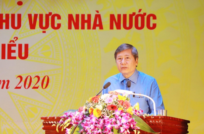 Phó Chủ tịch Thường trực Tổng Liên đoàn Lao động Việt Nam Trần Thanh Hải phát biểu tại Hội nghị