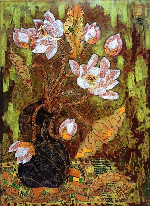 Sen 1, Họa sỹ: Trần Thiệu Nam, Sơn mài, S: 55x75cm, 2020