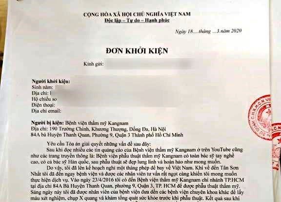 Hiện bà H.L và luật sư Diệp Năng Bình đang hoàn tất hồ sơ để khởi kiện Bệnh viện thẩm mỹ Kangnam