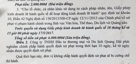 Tước quyền kinh doanh lữ hành quốc tế một doanh nghiệp du lịch Hà Nội