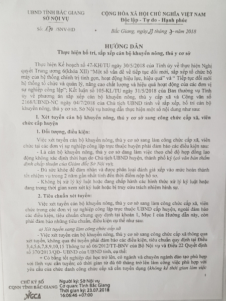 Văn bản hướng dẫn làm hồ sơ của Sở Nội vụ tỉnh Bắc Giang gửi các huyện về sắp xếp cán bộ khuyến nông, thú ý