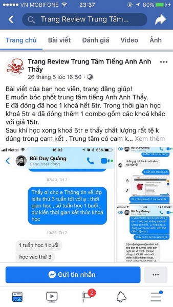 Tố cáo của học viên English Anh Thầy đăng trên facebook