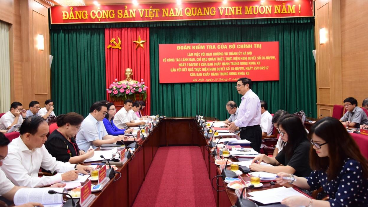 Đoàn kiểm tra của Bộ Chính trị làm việc với Hà Nội về công tác cán bộ và  tổ chức bộ máy