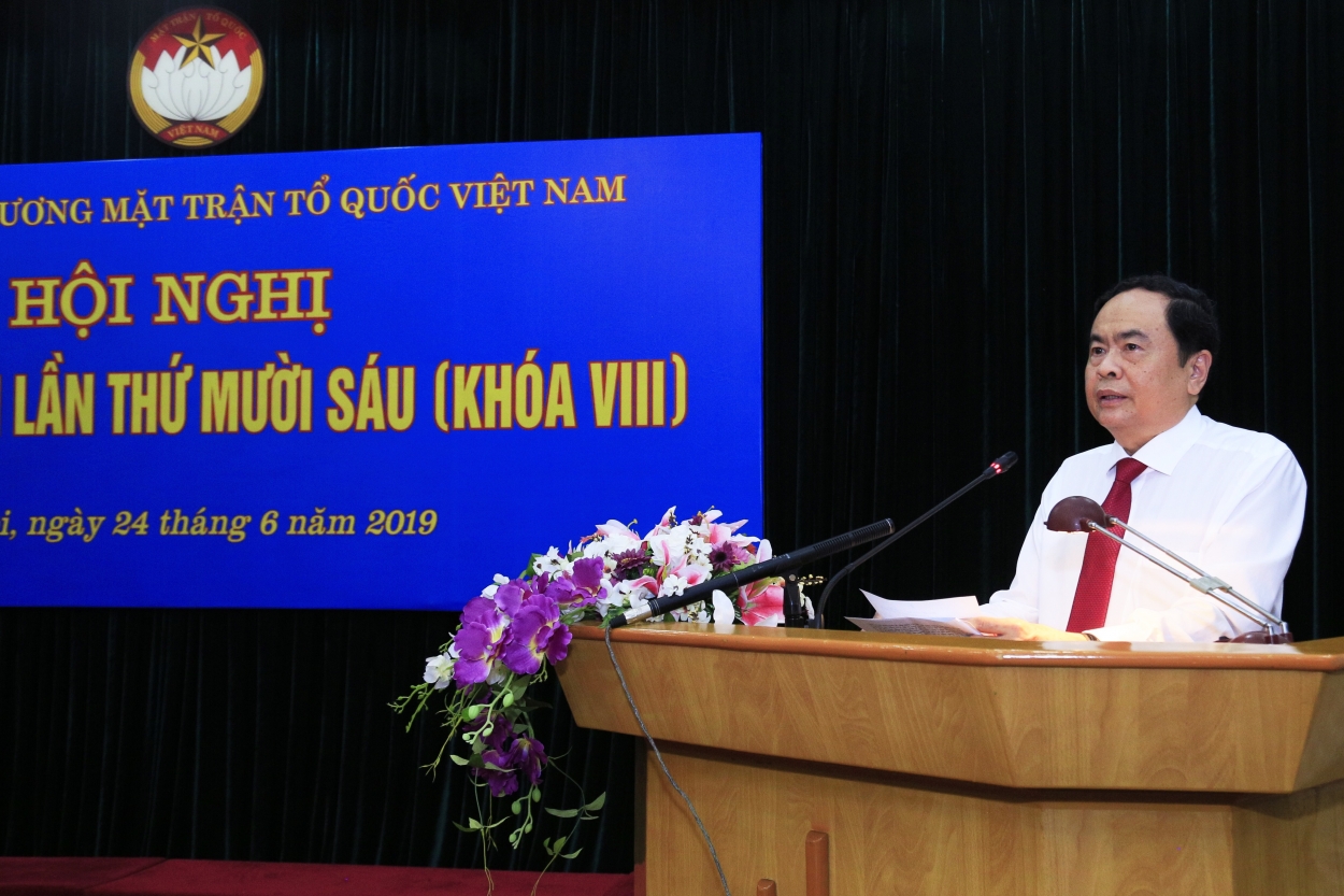 Chủ tịch UBTƯ MTTQ Trần Thanh Mẫn phát biểu tại Hội nghị.