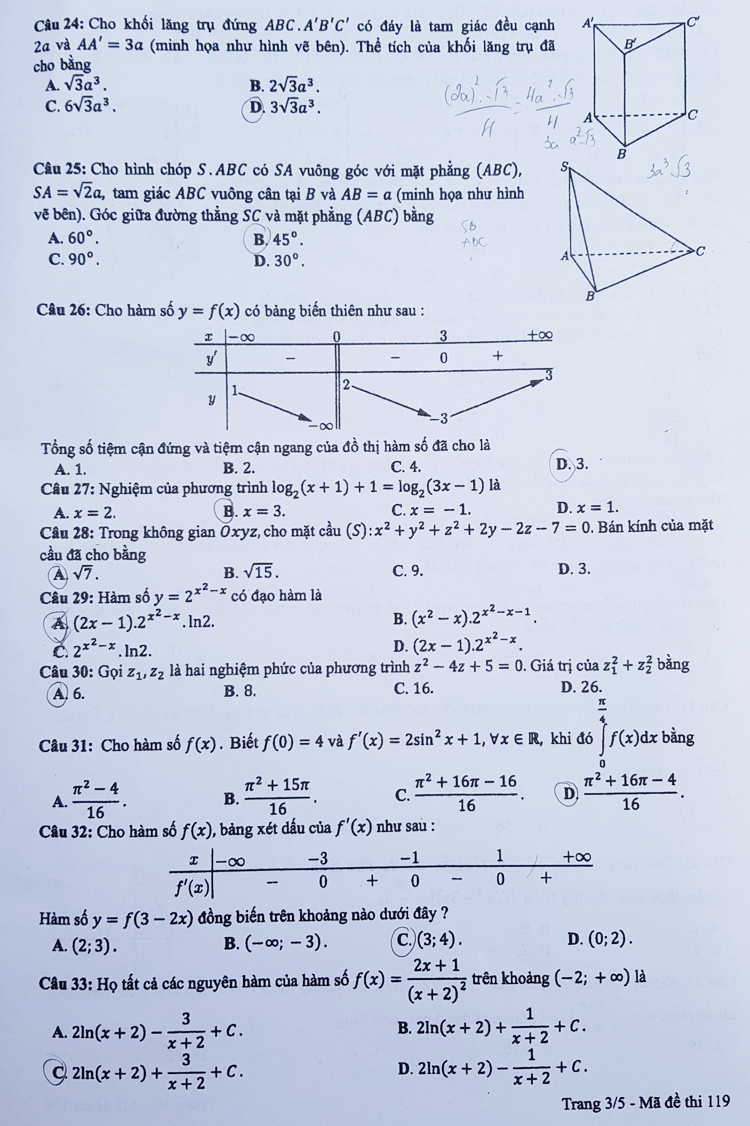 Đề thi chính thức môn Toán kỳ thi THPT quốc gia 2019