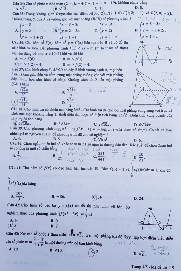 Đề thi chính thức môn Toán kỳ thi THPT quốc gia 2019