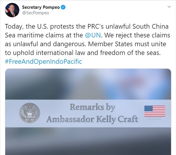 Mỹ phản đối yêu sách chủ quyền của Trung Quốc ở Biển Đông