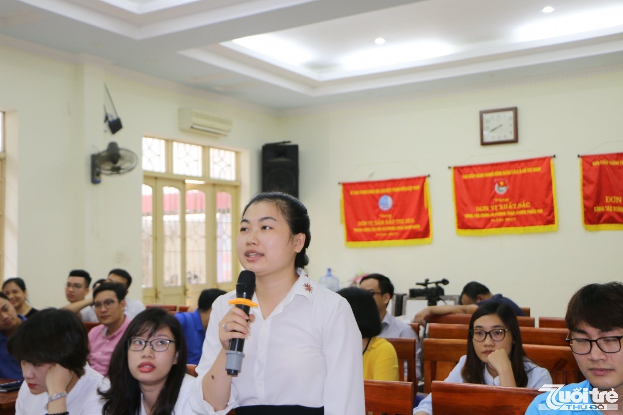 Bạn Tạ Thị Thái Hà – Chuyên viên Ban Thiếu nhi trường học, Thành đoàn Hải Phòng tại lớp tập huấn