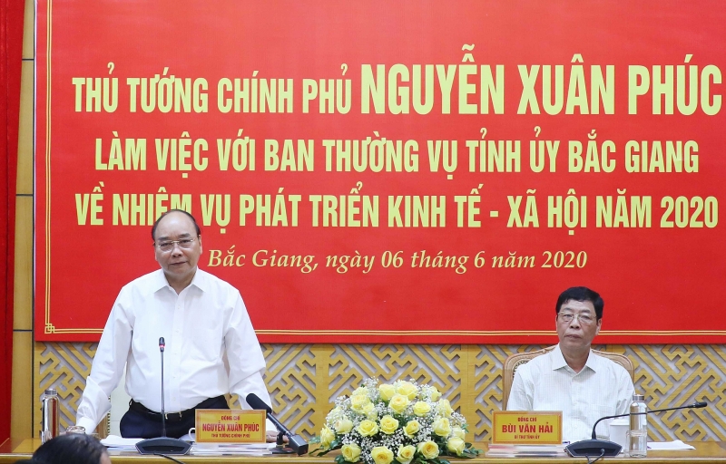 Thủ tướng Nguyễn Xuân Phúc phát biểu tại buổi làm việc với lãnh đạo tỉnh Bắc Giang