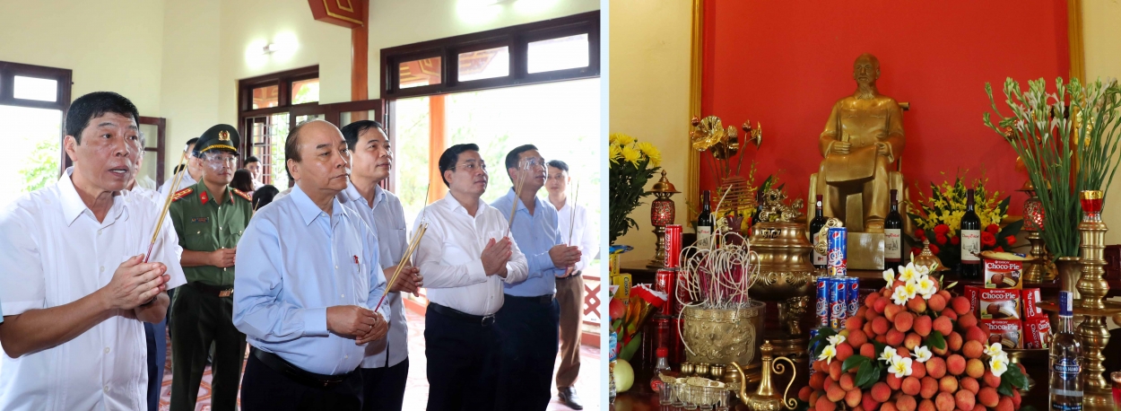 Thủ tướng Nguyễn Xuân Phúc, lãnh đạo chủ chốt tỉnh Bắc Giang cùng các đại biểu dâng hương tưởng nhớ Chủ tịch Hồ Chí Minh