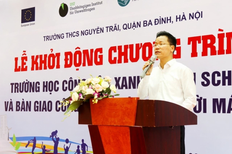 Ông Lê Đức Thuận, Trưởng phòng Giáo dục và Đào tạo quận Ba Đình phát biểu tại sự kiện