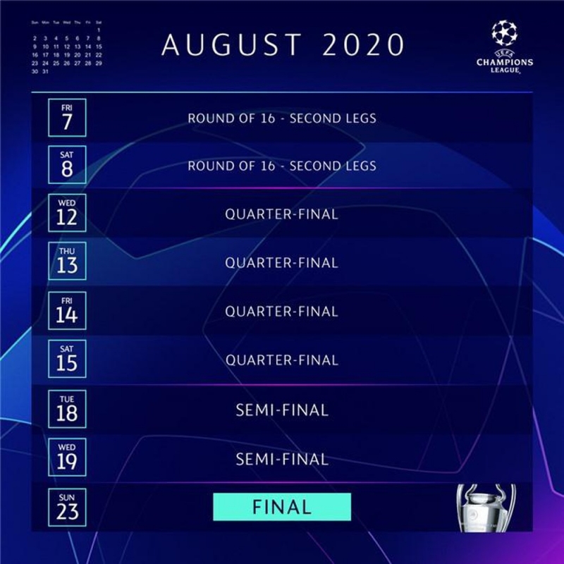 Lộ trình hoàn thành mùa giải Champions League do UEFA công bố.