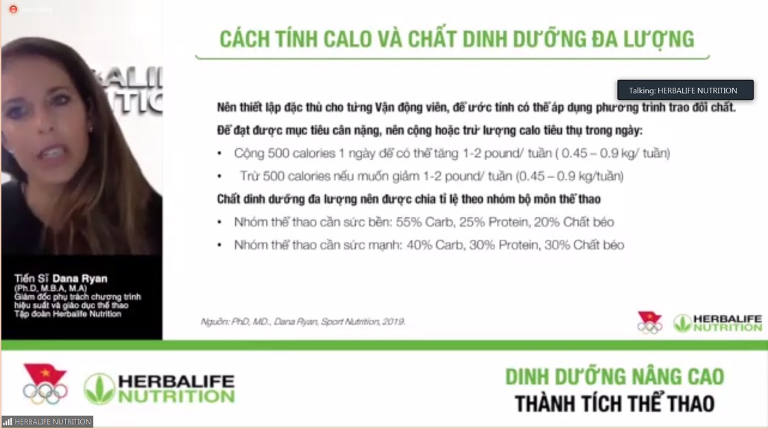 Herbalife Việt Nam phối hợp cùng Ủy Ban Olympic Việt Nam tổ chức huấn luyện dinh dưỡng thể thao trực tuyến