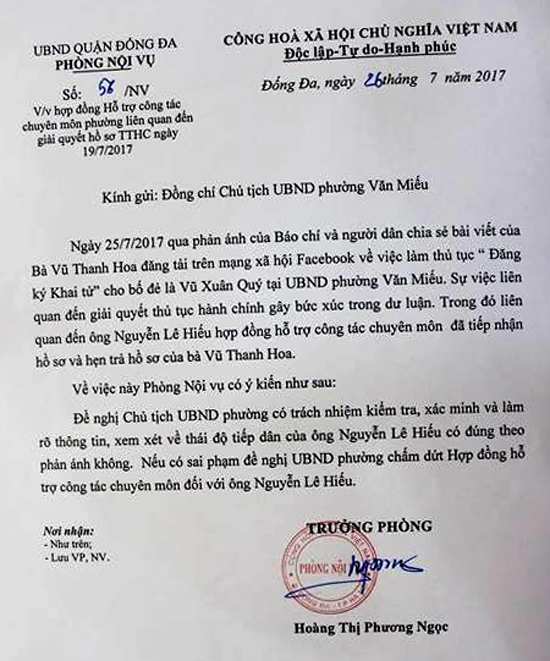 Đình chỉ Phó Chủ tịch UBND phường Văn Miếu, xem xét cho thôi việc cán bộ liên quan