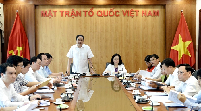 Chủ tịch Ủy ban Trung ương MTTQ Việt Nam Trần Thanh Mẫn phát biểu tại buổi làm việc