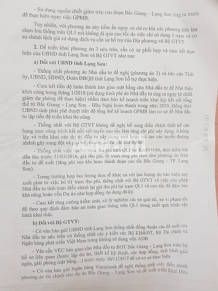Công ty Cổ phần BOT Bắc Giang - Lạng Sơn đưa ra nhiều điều kiện đối với Bộ GTVT và UBND tỉnh Lạng Sơn nếu làm dự án