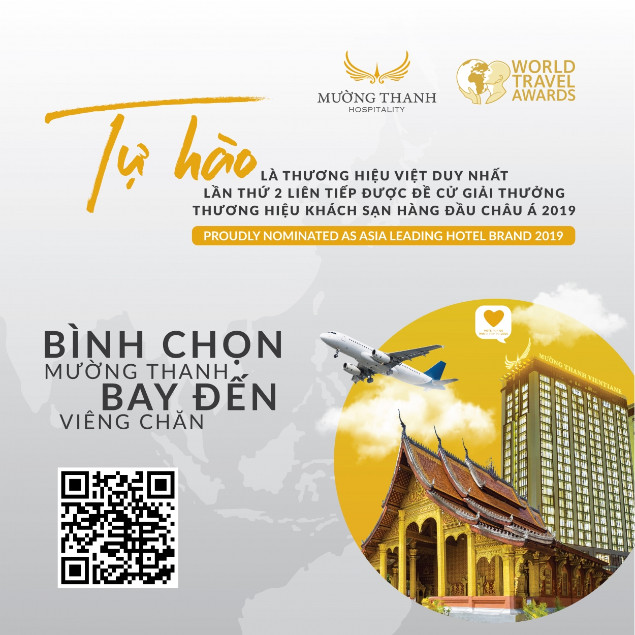 Nhận ngay cơ hội bay tới Viêng-chăn (Lào) khi bình chọn Mường Thanh tại WTA