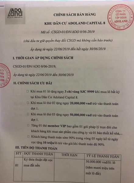 Công ty CP Adoland thông báo về dự án mang tên Khu dân cư Adoland Capital 8